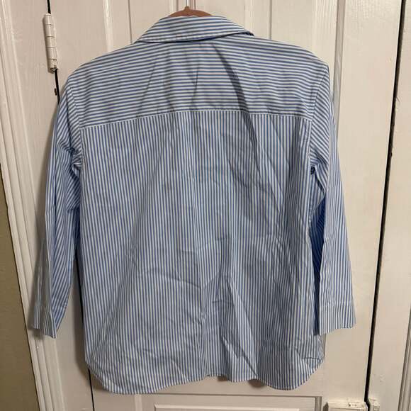 Lafayette 148 New York Bracelet Sleeve Popover Shirt XS Blue Stripe - Picture 3 of 7